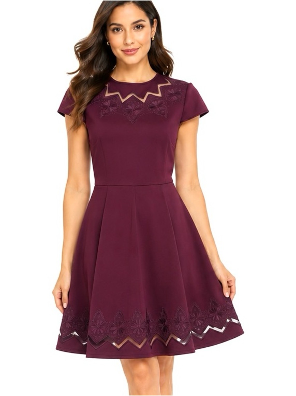 Ted Baker London Cheskka Plum Embroidered Fit Flare Dress size 10 gothic lace